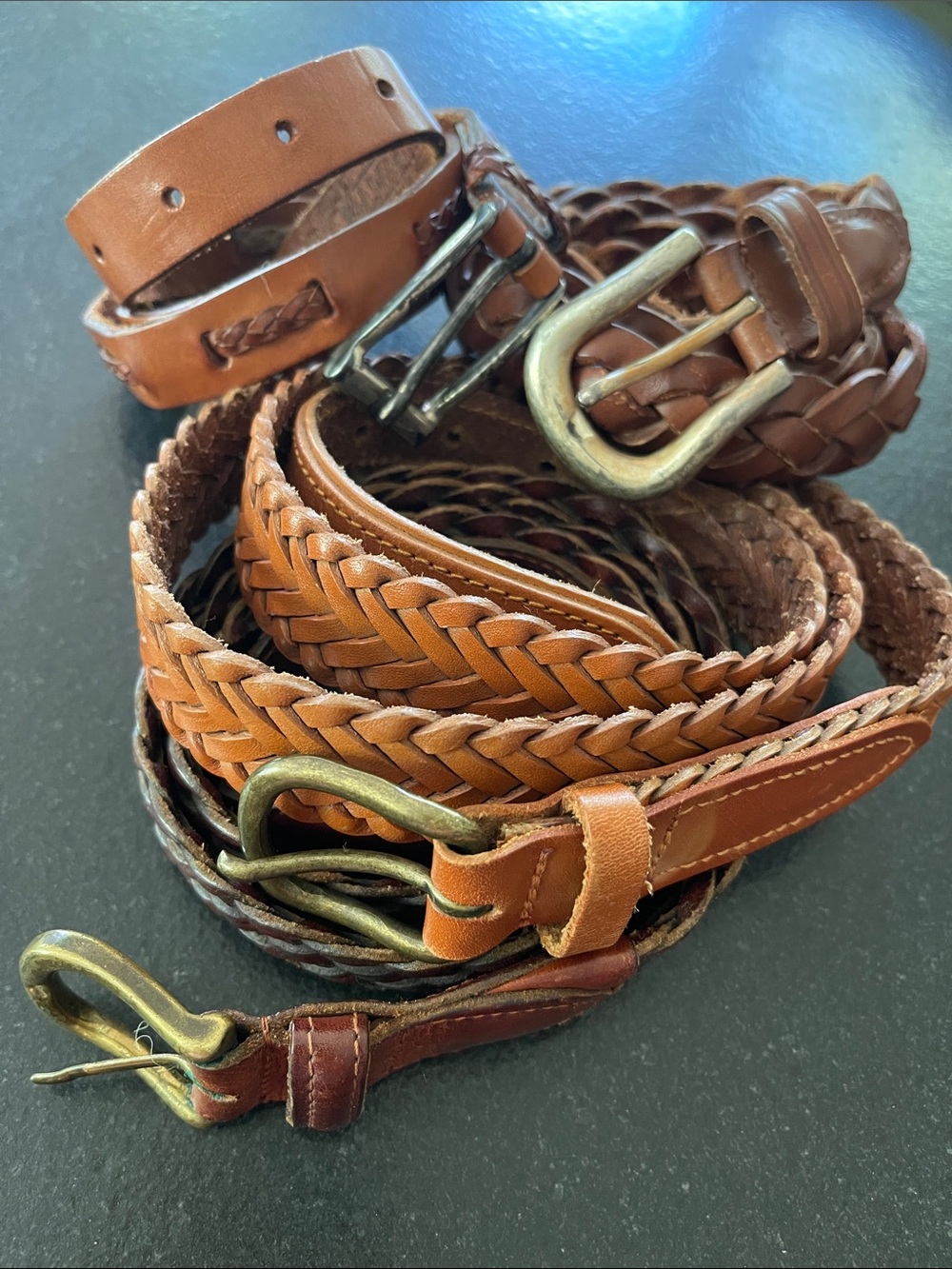 LOT Vintage Brown Braided Leather Belts